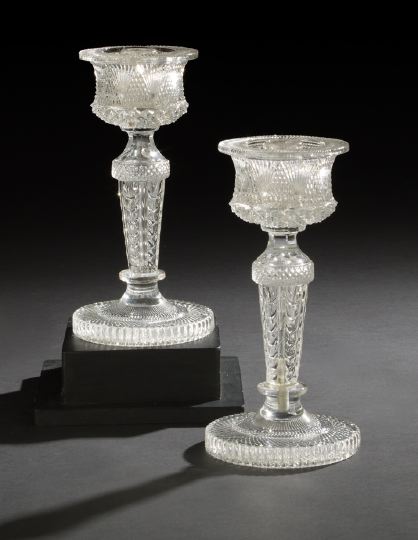 Appraisal: Large and Unusual Pair of Franco-Belgian Pressed Glass Candlesticks second