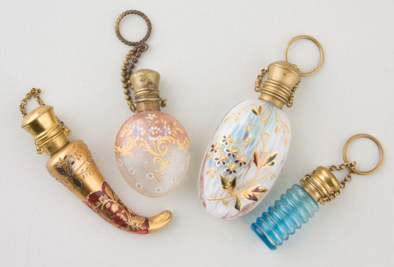 Appraisal: Four Victorian Glass Scent Bottles ca the first possibly Moser