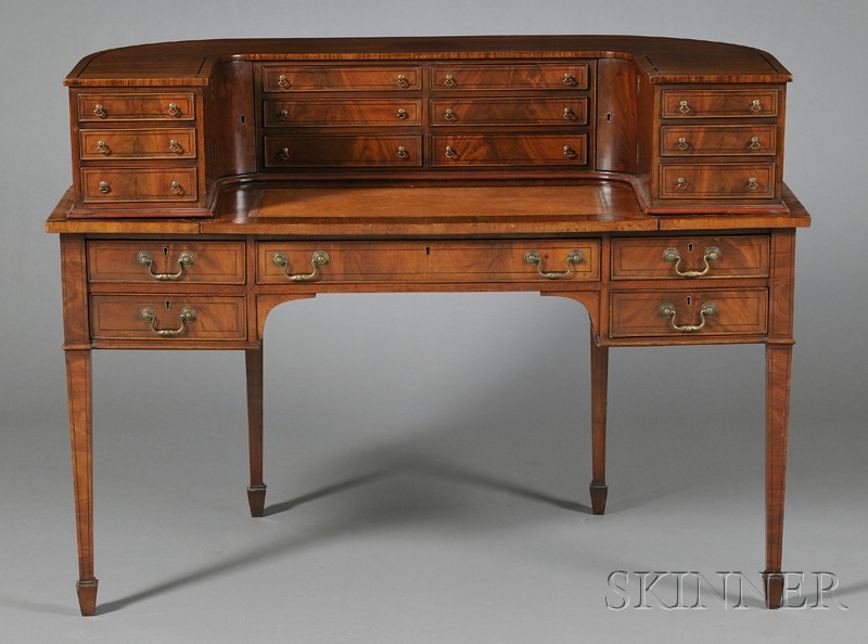 Appraisal: Edwardian String-inlaid Mahogany Carlton House Desk early th century U-shaped