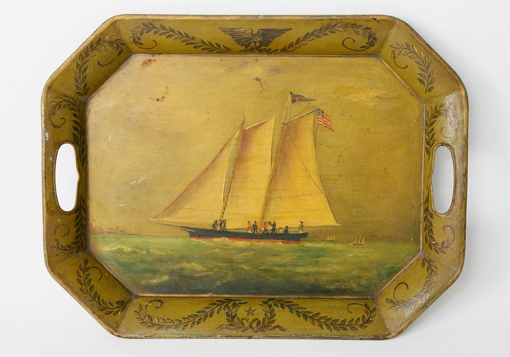 Appraisal: Fine Hand Painted Tole Decorated Serving Tray th c Fine