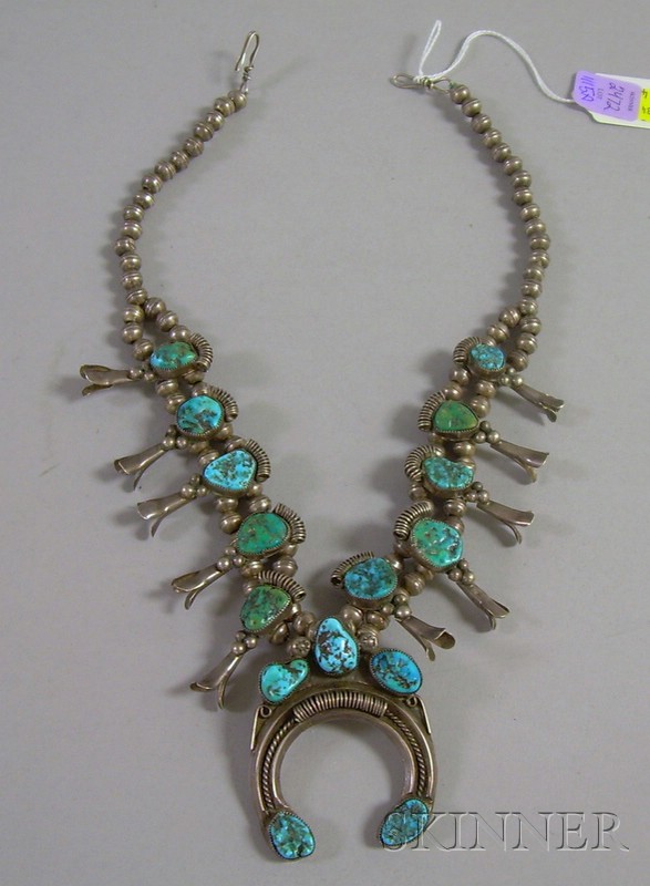 Appraisal: Silver and Turquoise Squash Blossom Necklace