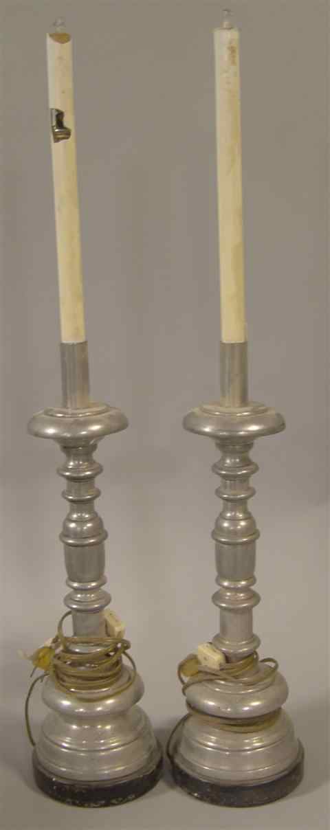 Appraisal: PAIR OF SILVERED METAL COLUMNAR LAMPS of elegant fluted columnar