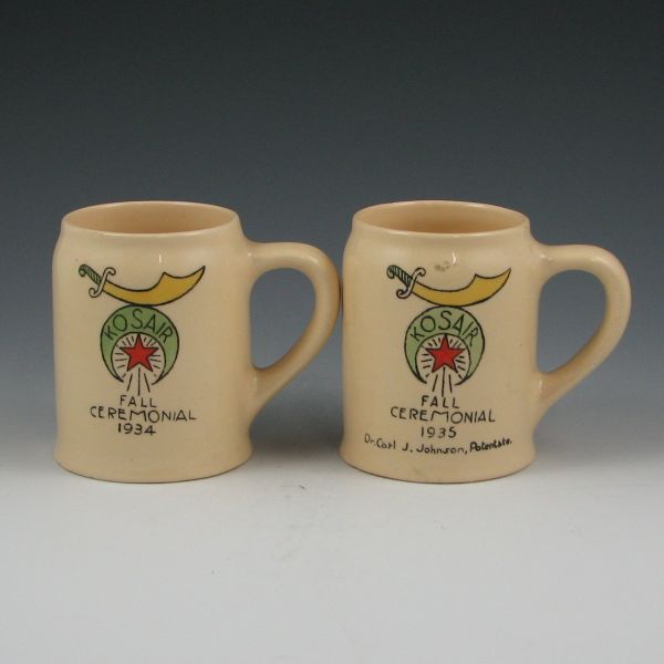 Appraisal: Two Roseville mugs made for the and Kosair Fall Ceremonials