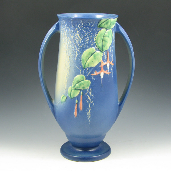 Appraisal: Roseville blue Fuchsia handled vase Marked Roseville - Shallow chip