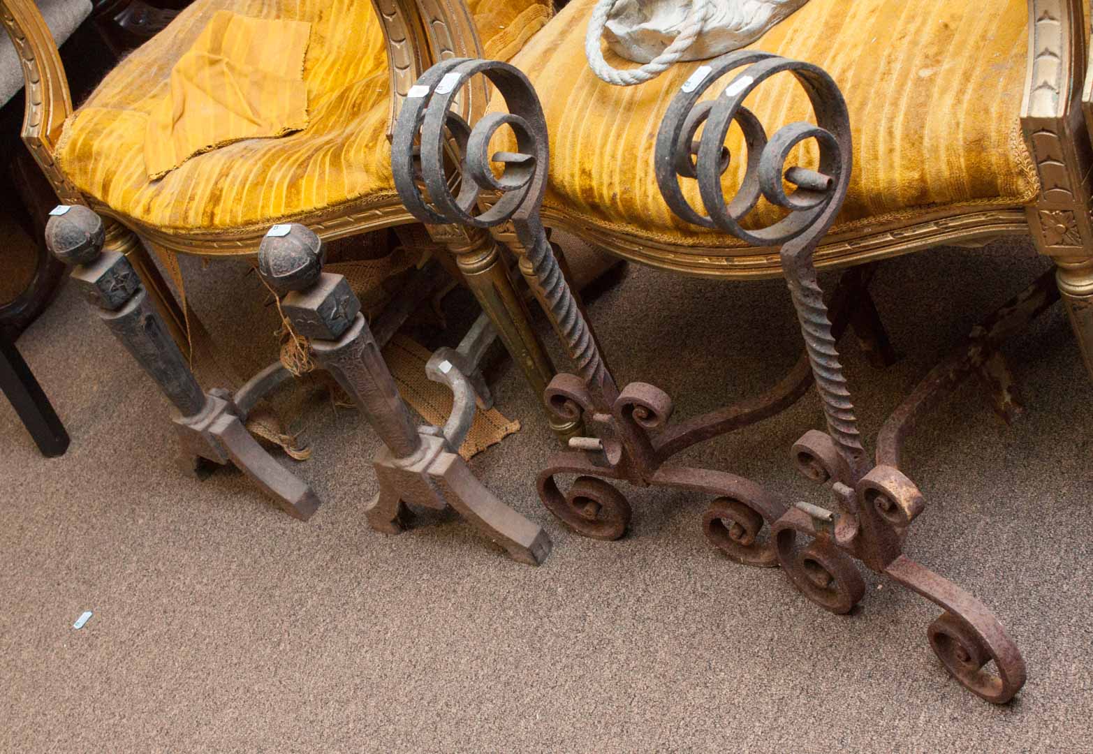 Appraisal: Two pair of andirons wrought iron and cast iron