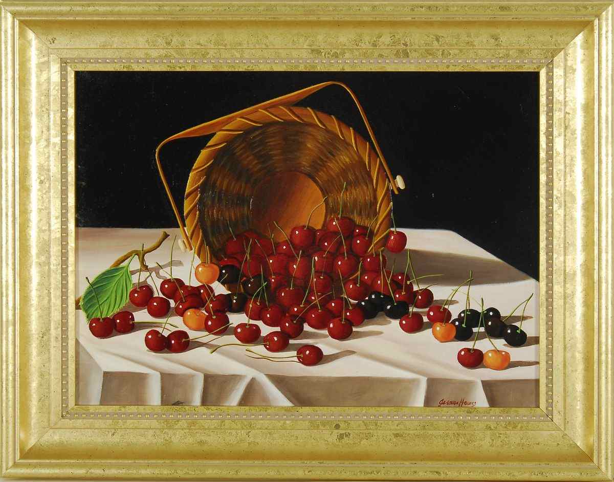 Appraisal: JEROME HOWESAmerican b Still life with cherries and an overturned