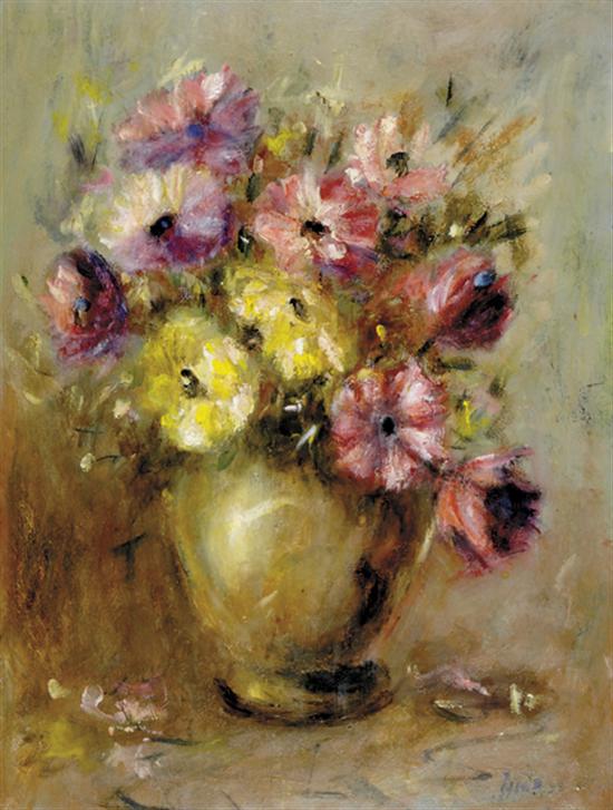 Appraisal: American school th century FLORAL STILL LIFE oil on board