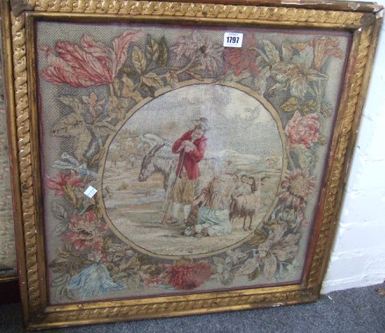 Appraisal: A tapestry panel th century depicting figures and animals on