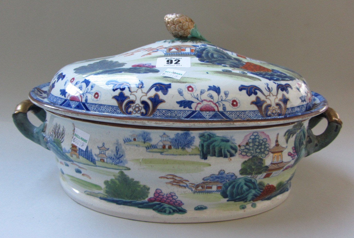 Appraisal: A Staffordshire Ironstone-type two-handled oval vegetable tureen and cover circa