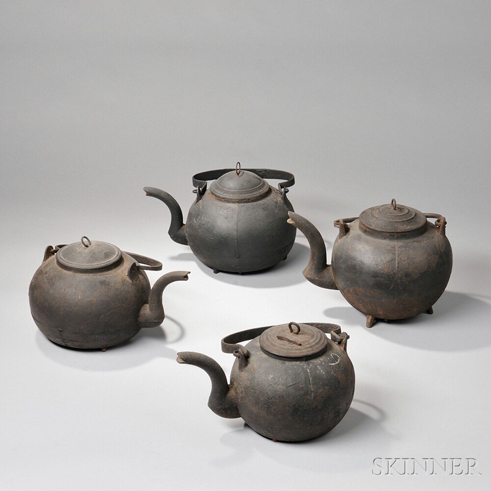 Appraisal: Four Cast Iron Hearth Kettles America late th early th