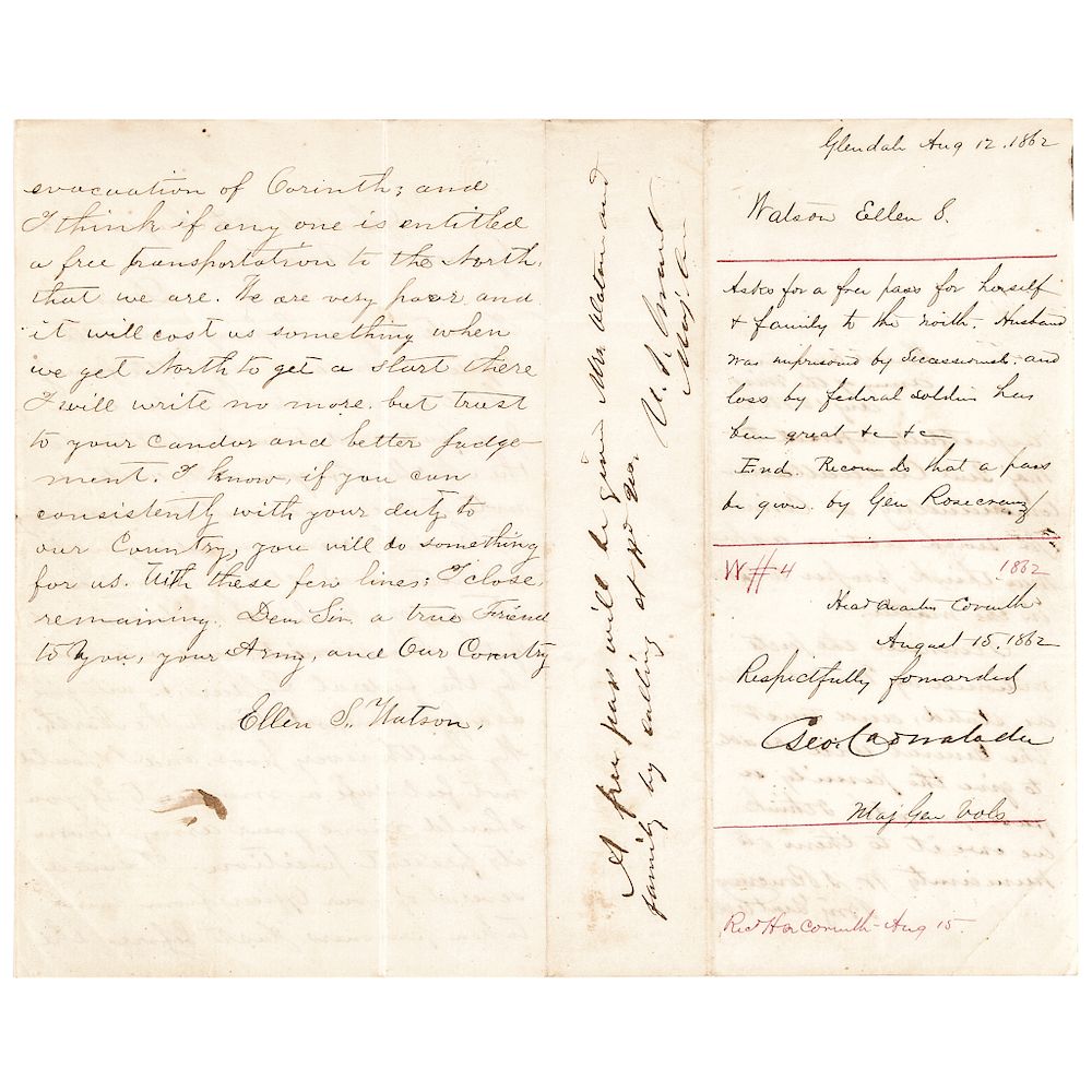 Appraisal: Civil War Letter GENERALS U S Grant W S Rosecrans