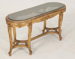 Appraisal: LOUIS XV STYLE GOLD GILT CARVED AND CANED BENCH LOUIS