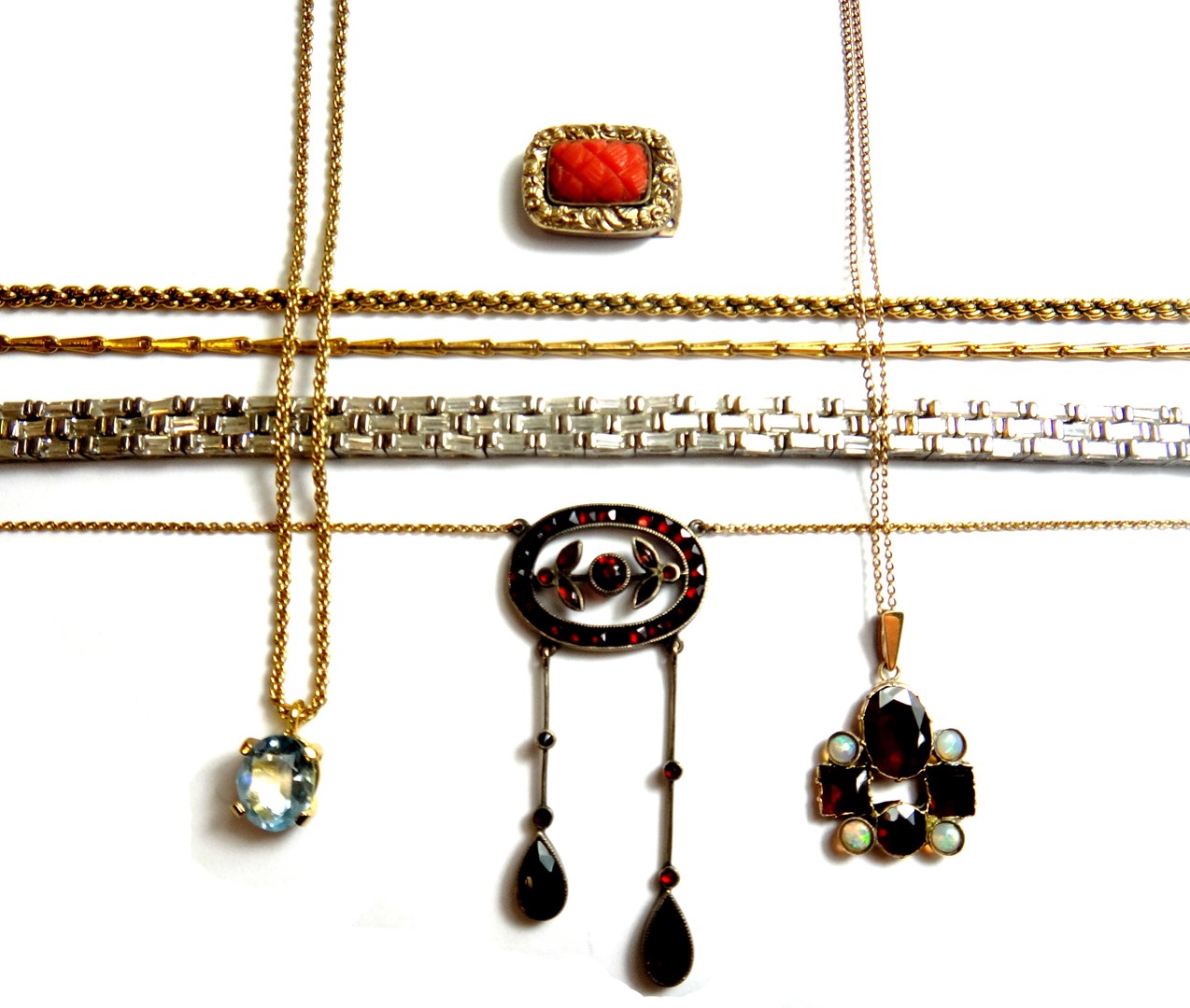 Appraisal: A Bohemian garnet set pendant necklace the front with two