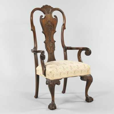 Appraisal: A Large Queen Anne Style Arm Chair Oversized Queen Anne