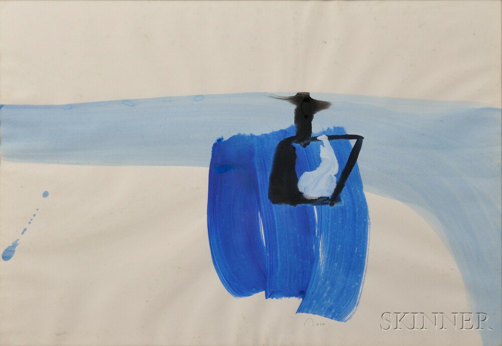 Appraisal: Pierre Montant Swiss b Untitled Blue Figure at Water Initialed