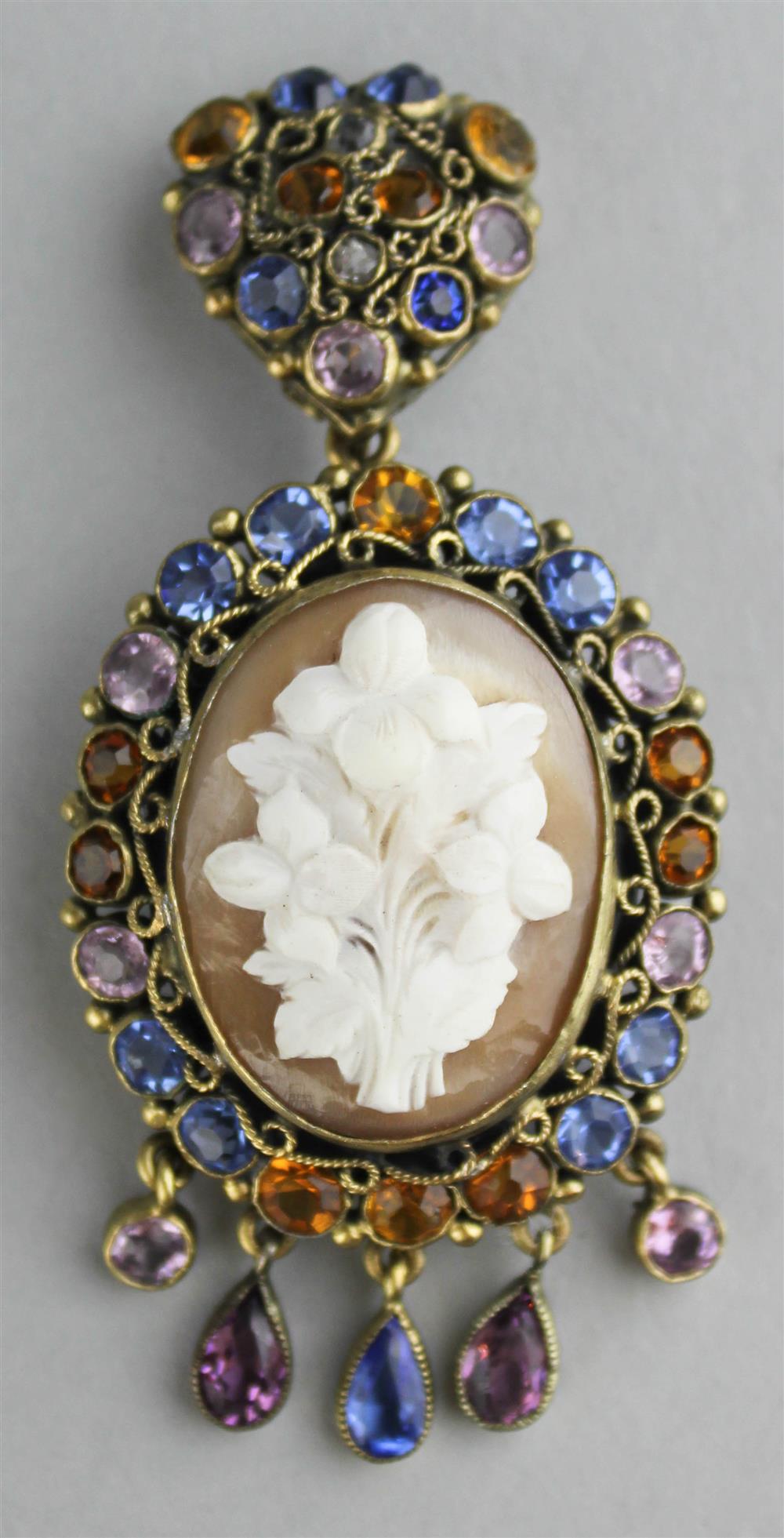 Appraisal: HOBE PIN WITH CAMEO CENTER SURROUNDED BY BLUE YELLOW AND