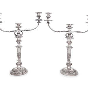 Appraisal: A Pair of Silver-Plate Three-Light Candelabra Late th Early th