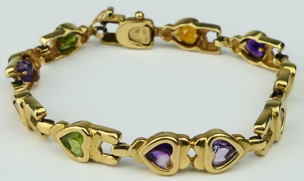 Appraisal: VINTAGE KT Y GOLD AND STONE HEART BRACELET Measures long