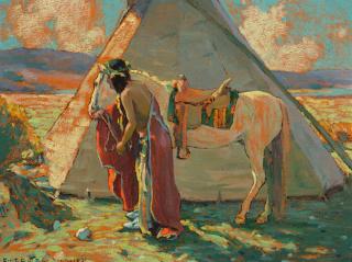 Appraisal: EANGER IRVING COUSE - Indian Camp or Sunlight oil on