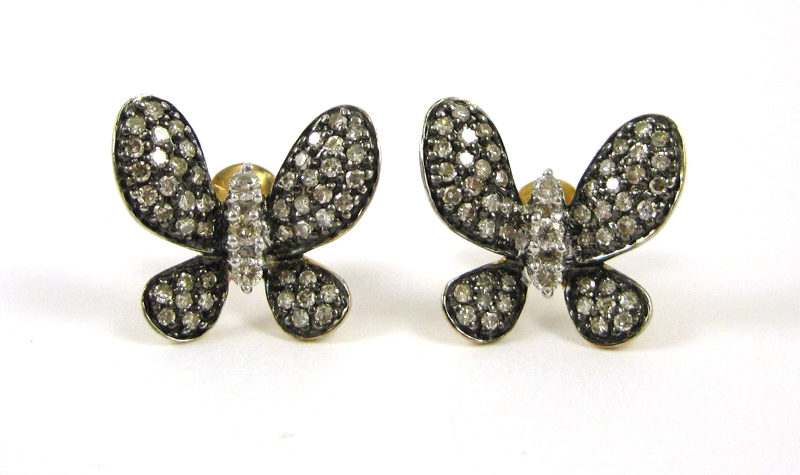 Appraisal: PAIR OF DIAMOND BUTTERFLY EARRINGS each k yellow and blackened