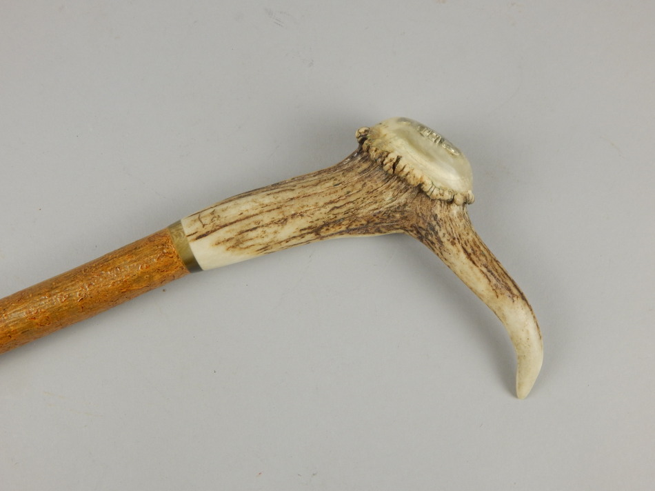 Appraisal: A thC shepherd's stick with horn handle set with white