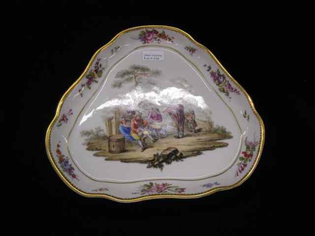 Appraisal: Augustus Rex Meissen Porcelain Dish handpaintedfestive scene with villagers floral