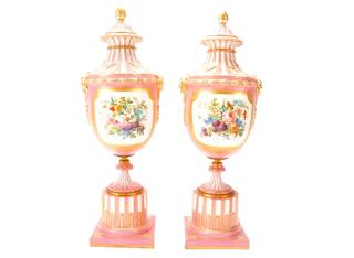 Appraisal: Pair of French Sevres Style Porcelain Vases w Lids French