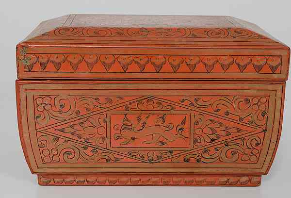 Appraisal: Lacquer Box Asia A rectangular lidded lacquer box opening to