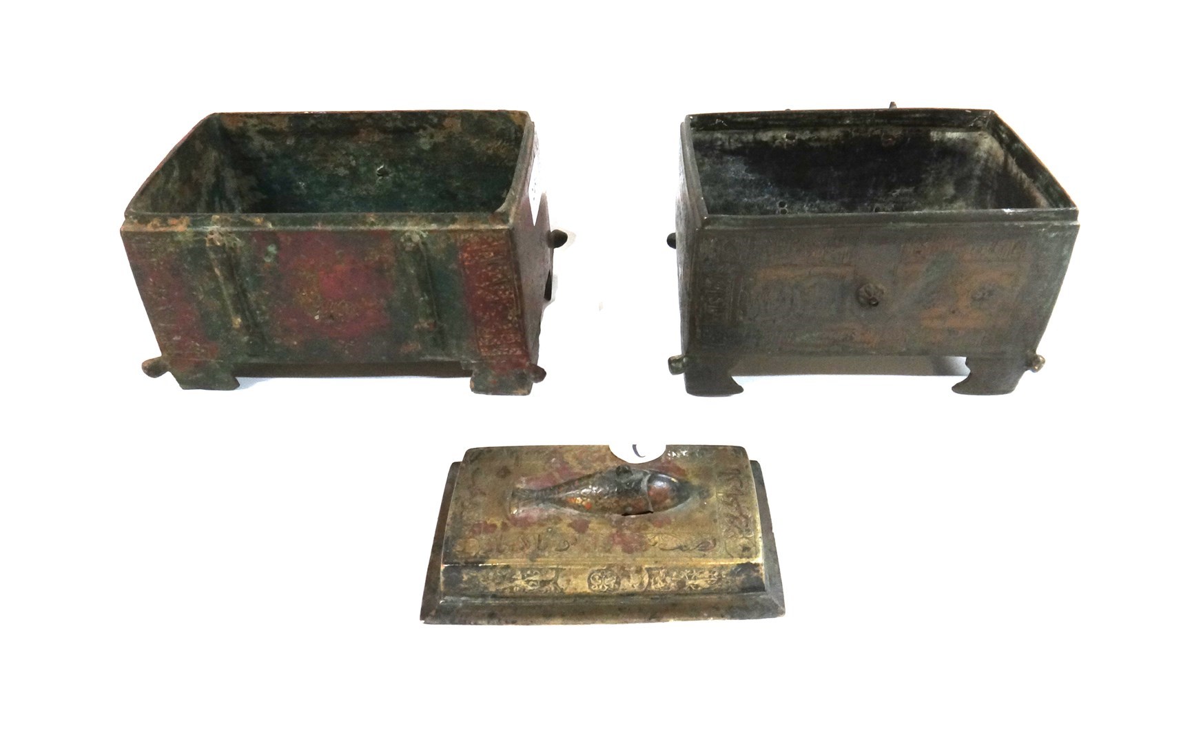 Appraisal: A Khorassan silver and copper inlaid casket base probably th