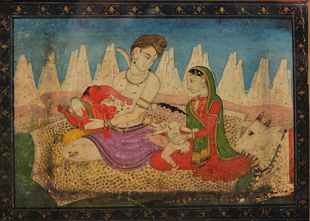 Appraisal: AN INDIAN KANGRA MINIATURE PAINTING depicting Siva and Parvati with