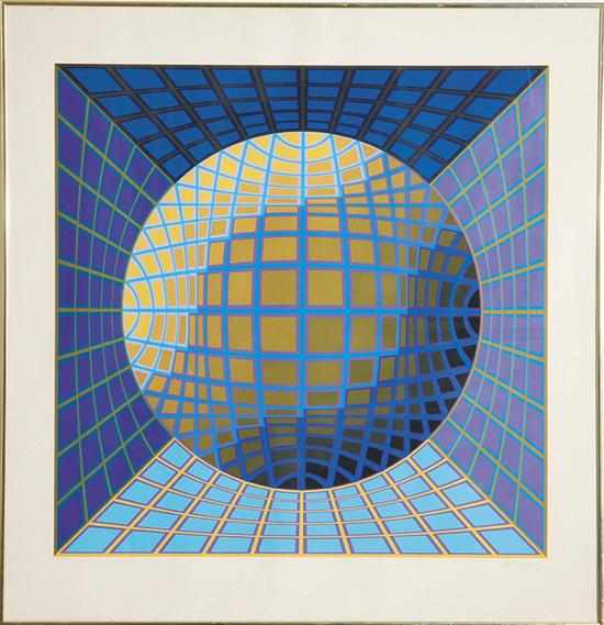 Appraisal: Victor Vasarely French Hungarian - UNTITLED-OP-ART color serigraph framed signed