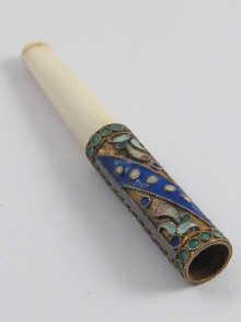 Appraisal: A Russian silver cloisonne enamel cigarette holder with ivory mouthpiece