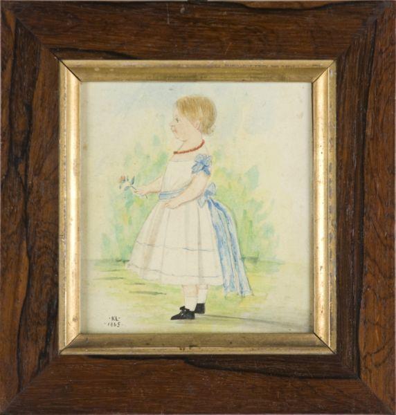 Appraisal: Miniature English Watercolor Child with Flower charming and naive watercolor