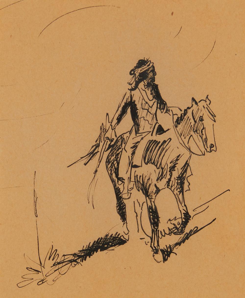 Appraisal: Edward Borein - Native Amrerican on Horseback India ink on