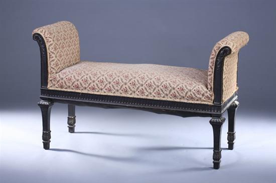 Appraisal: GEORGE III STYLE SCROLL-ARM BENCH Early th Century with floral