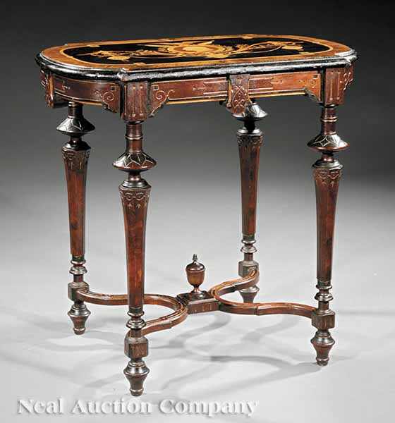 Appraisal: An American Renaissance Inlaid Ebonized and Gilt-Incised Walnut Centennial Center