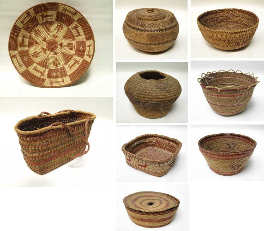 Appraisal: COLLECTION OF NATIVE AMERICAN BASKETS including four Makah with woven