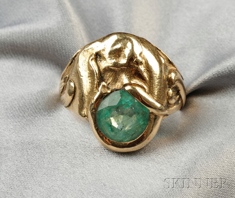 Appraisal: kt Gold and Green Beryl Ring Jones Woodland designed as