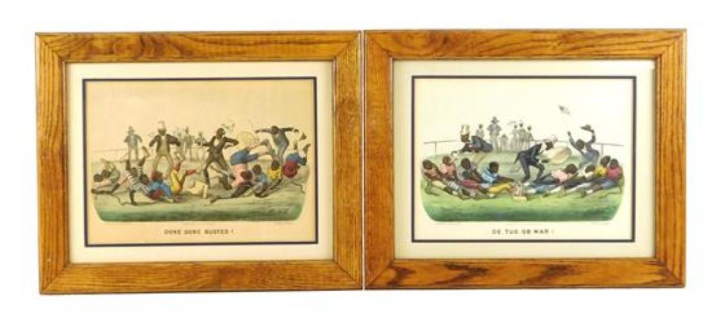 Appraisal: BLACK AMERICANA Two Currier Ives prints c cartoons depicting blacks