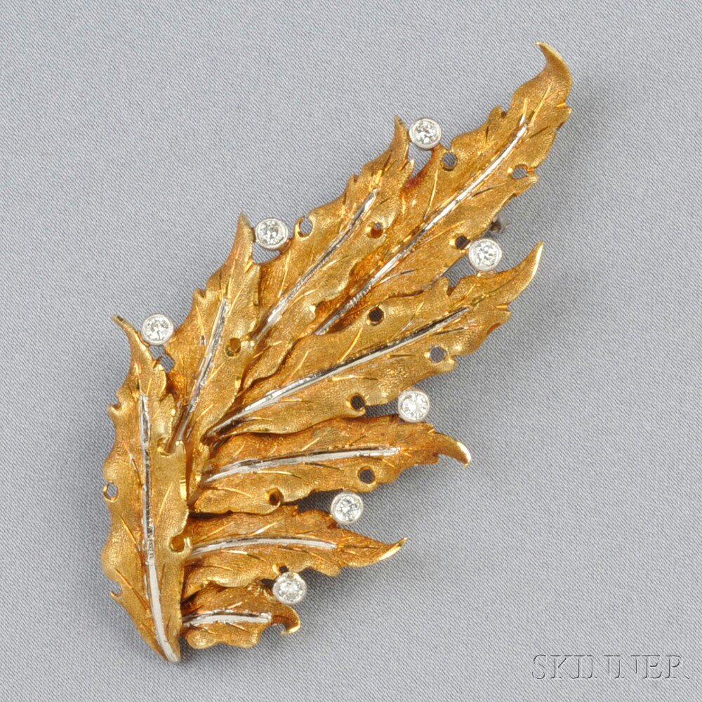 Appraisal: kt Gold and Diamond Leaf Brooch M Buccellati designed as