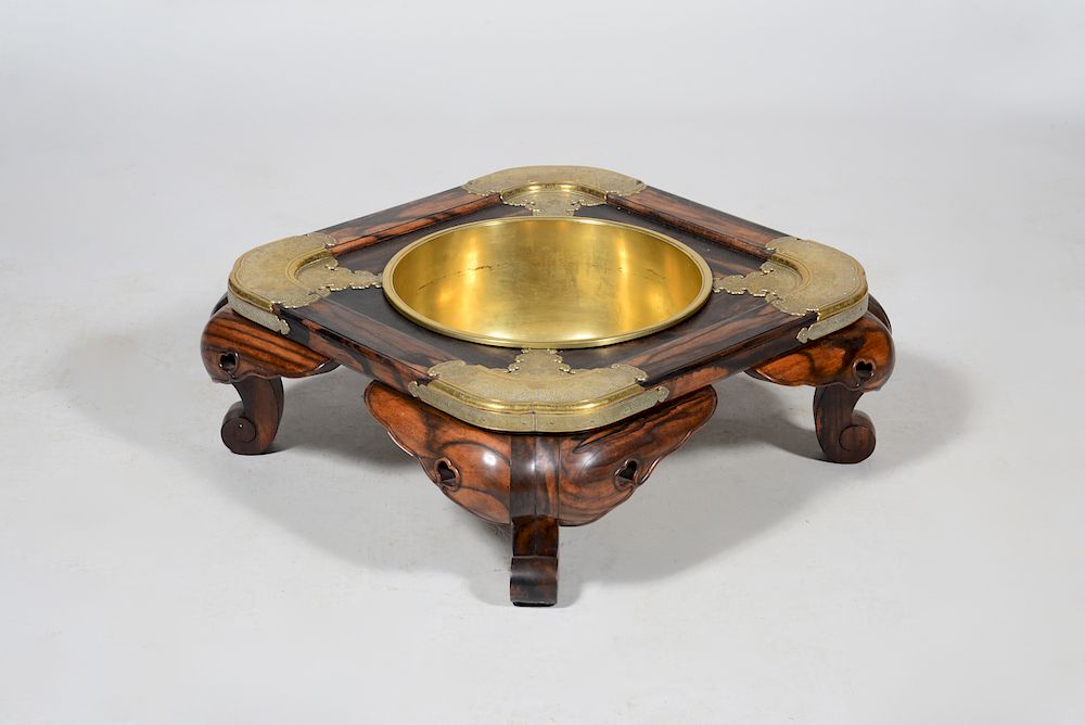 Appraisal: Japanese Brass-Mounted Hardwood Hibachi x x in Condition Overall good