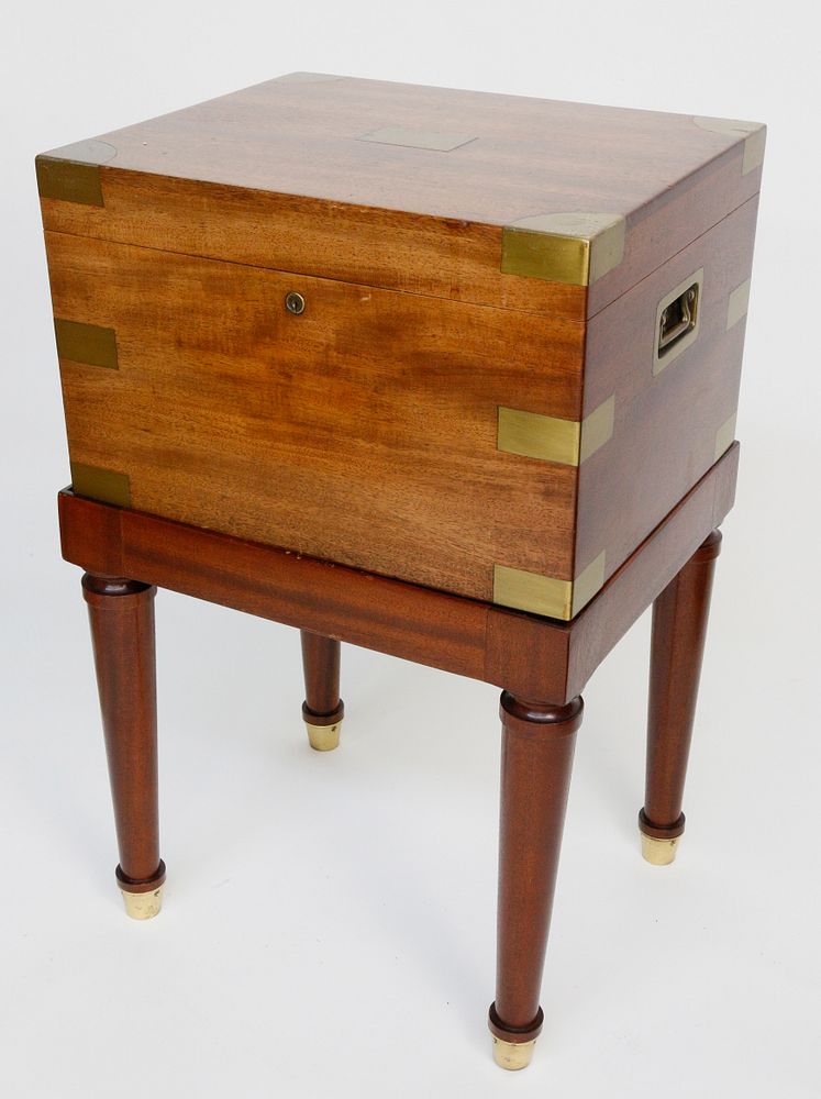 Appraisal: Brass Bound Humidor on Stand Brass Bound Humidor on Stand