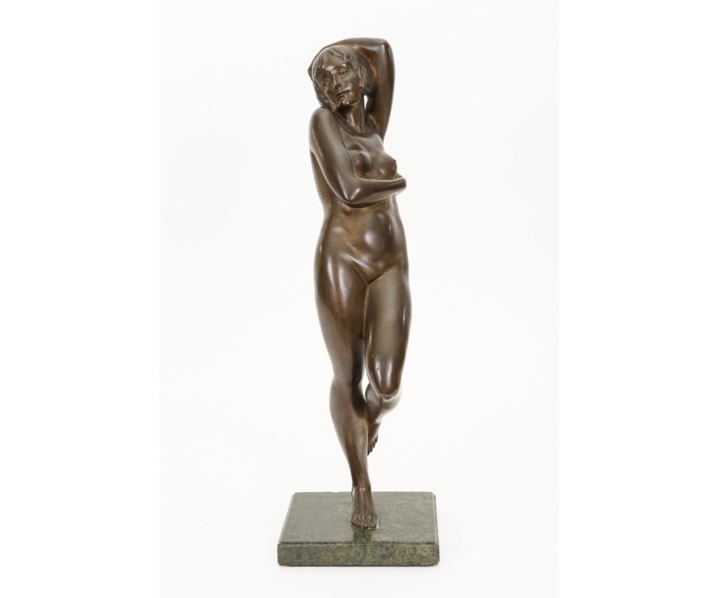 Appraisal: Art Nouveau style bronze of a standing nude woman mounted