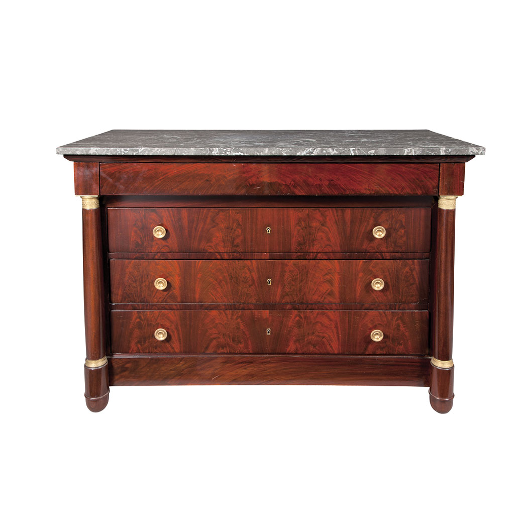 Appraisal: Empire Style Mahogany Chest of Drawers The rectangular gray marble