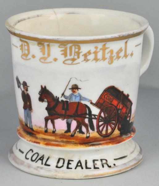 Appraisal: Horse-Drawn Coal Dump Cart Shaving Mug Description Gilt name D