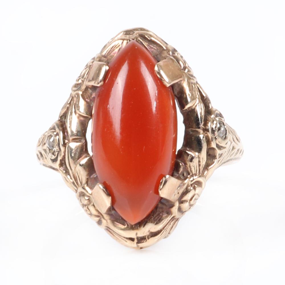 Appraisal: ANTIQUE VICTORIAN K ROSE GOLD CARNELIAN CABOCHON RING WITH DIAMOND