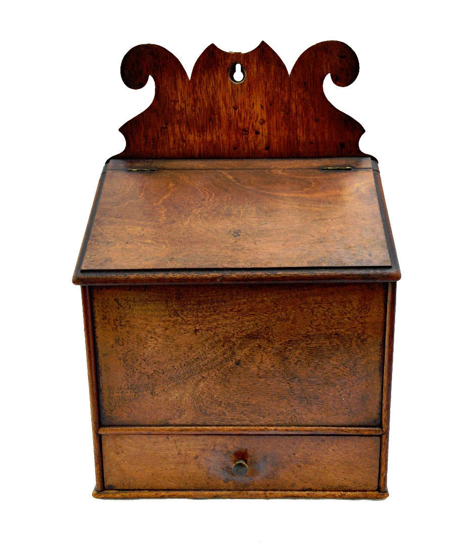 Appraisal: A George III mahogany wall mounted slope front salt box