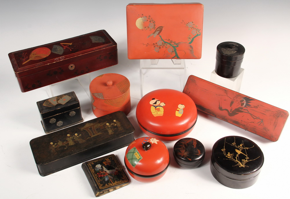 Appraisal: PCS JAPANESE LACQUER - Including Three Glove Boxes Document Box