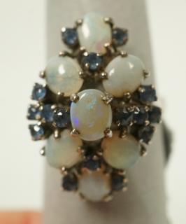 Appraisal: K White Gold Cocktail Ring w Opals Sapphires Sz --