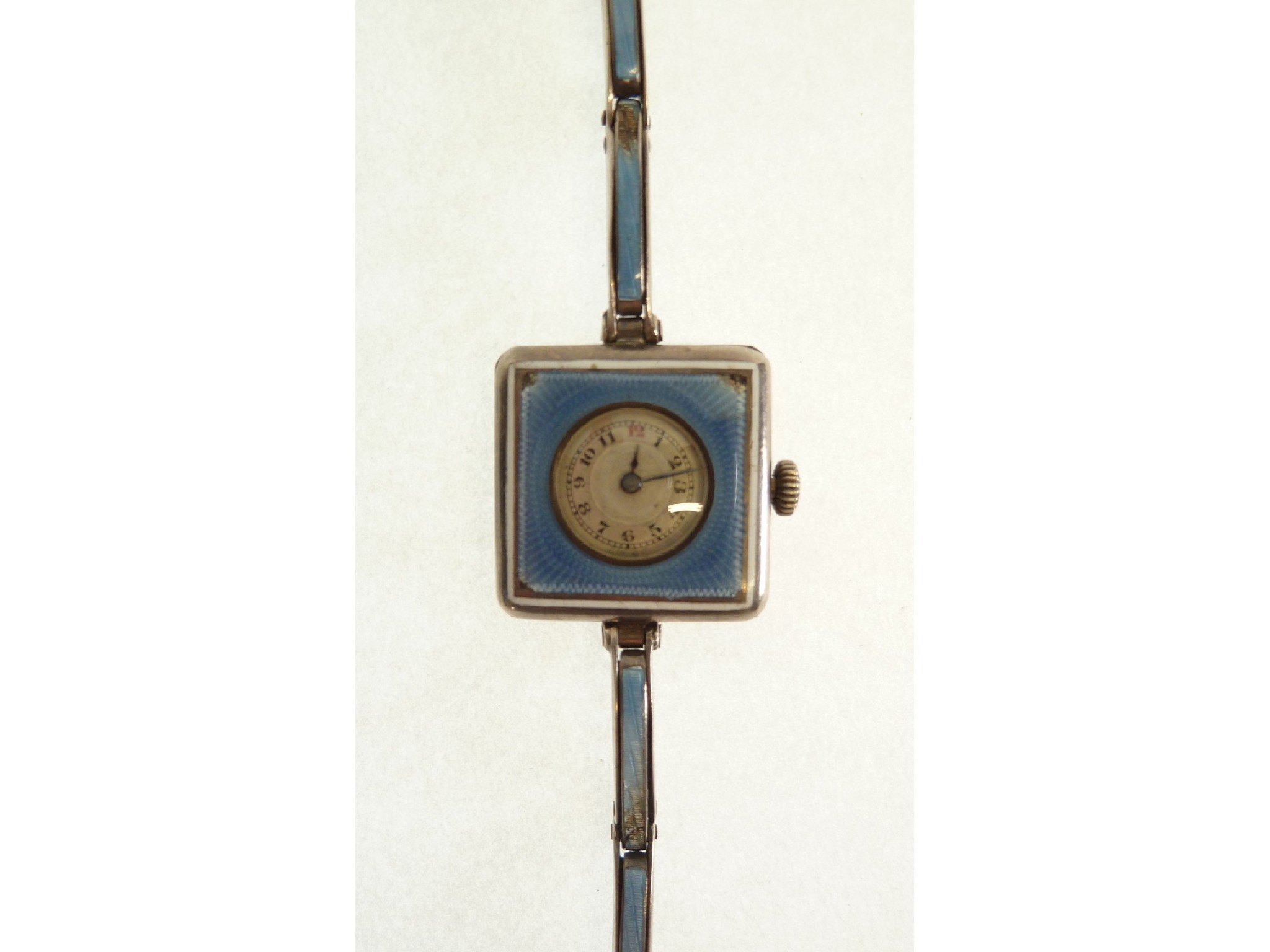 Appraisal: A LADY'S SILVER AND BLUE GUILLOCHE ENAMEL WATCH mechanical movement